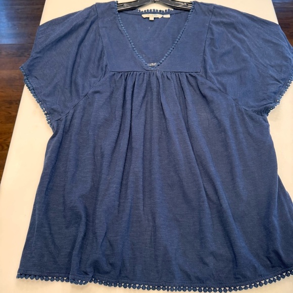 Boden Women’s Navy Blue Peasant Top  Shirt Sleeves Embroidered Trim Sz 10 - Picture 11 of 13